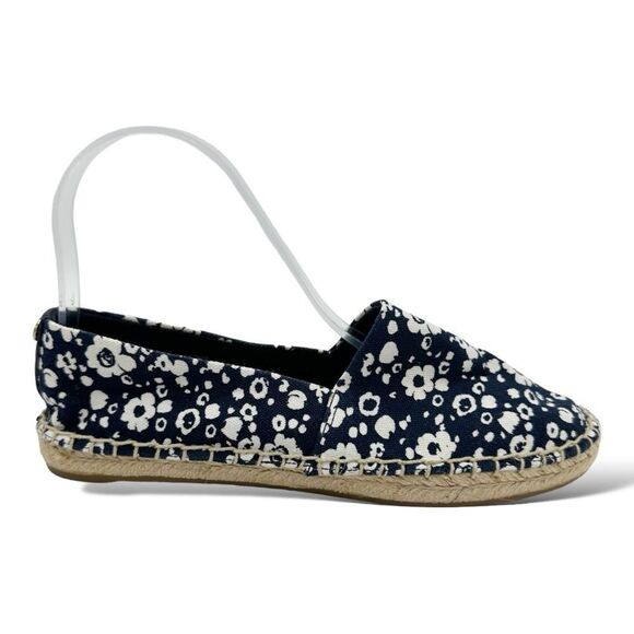 Tory Burch Risa Navy Blue Floral Print Slip-On Flat Espadrilles Sz 6M - Picture 1 of 13
